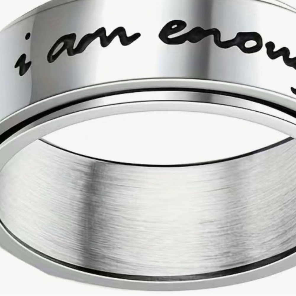 Anxiety Spinner Ring in Stainless Steel, engraved ‘ I Am Enough’ in Sz8